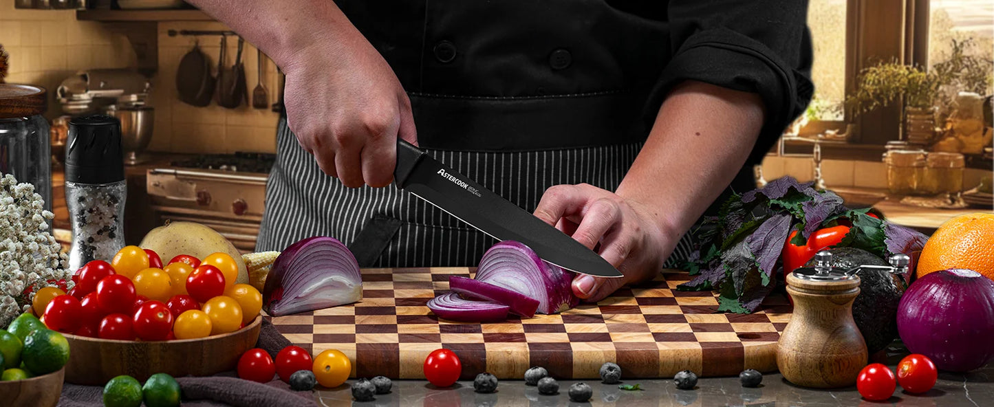 Stainless Steel Knife Set with Sharpener Block