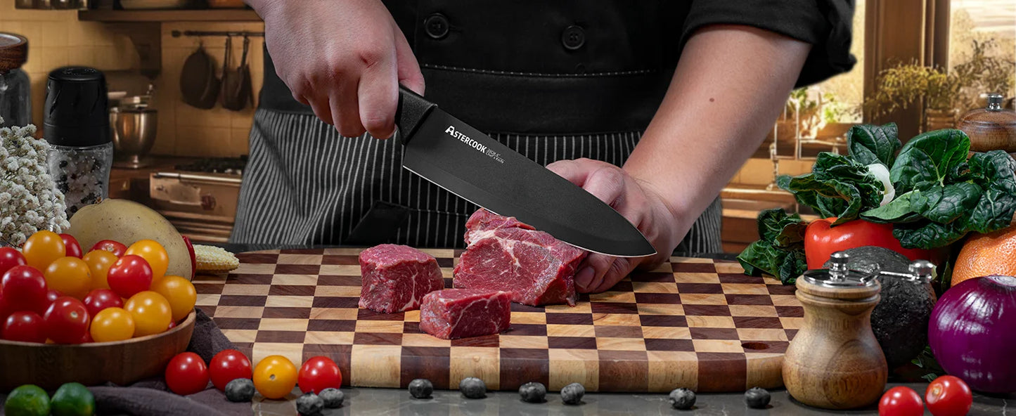 Stainless Steel Knife Set with Sharpener Block