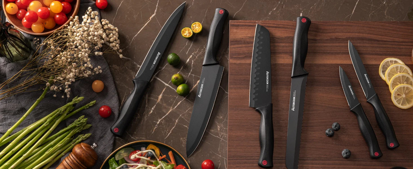 Stainless Steel Knife Set with Sharpener Block