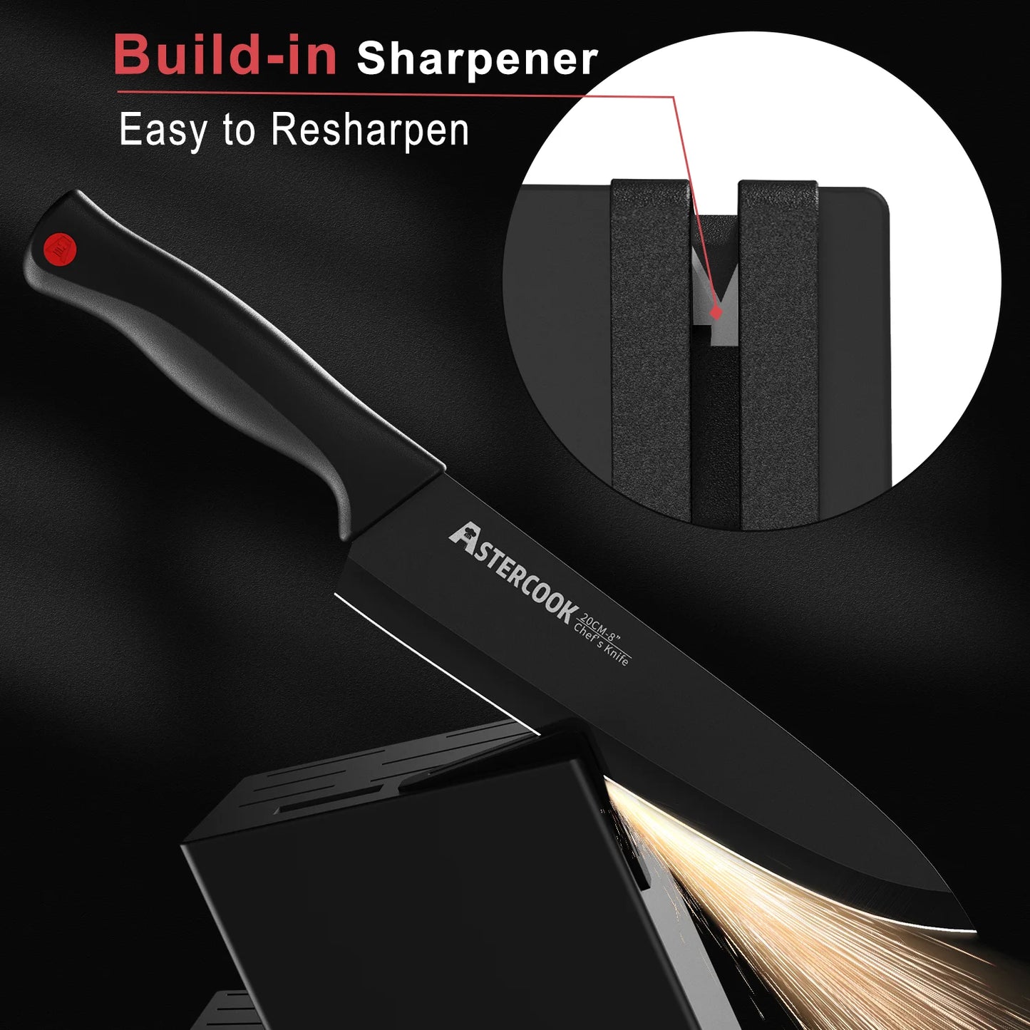 Stainless Steel Knife Set with Sharpener Block