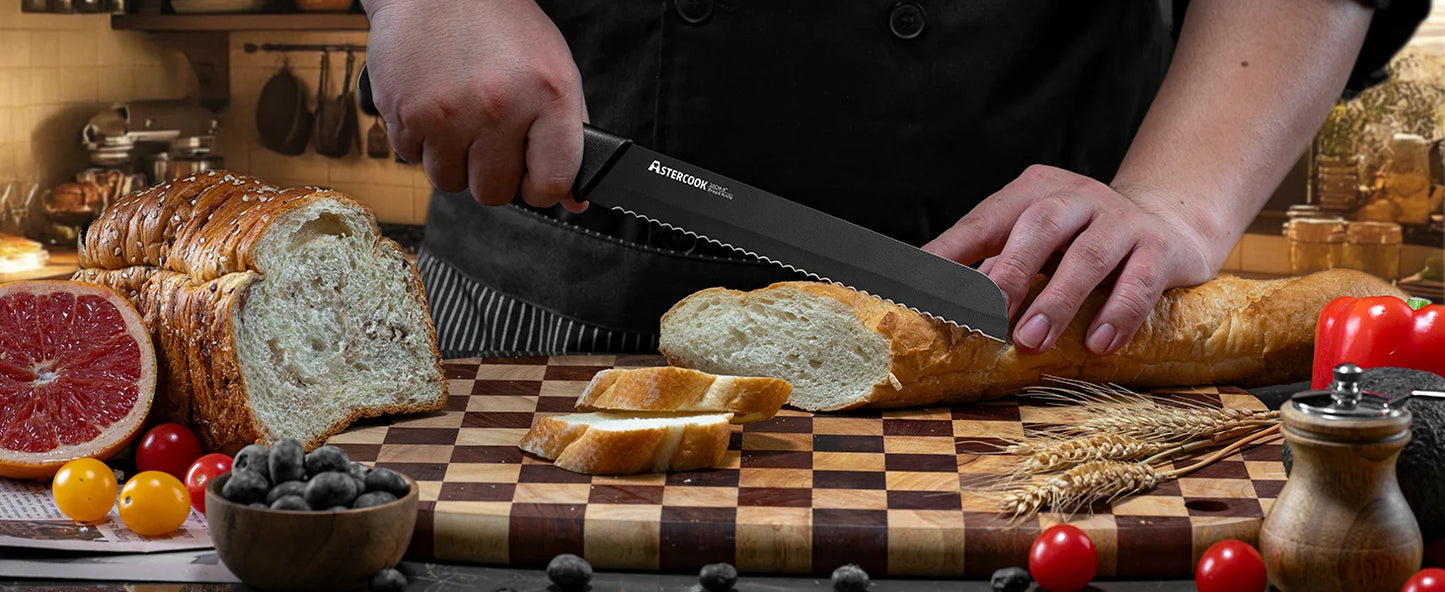 Stainless Steel Knife Set with Sharpener Block