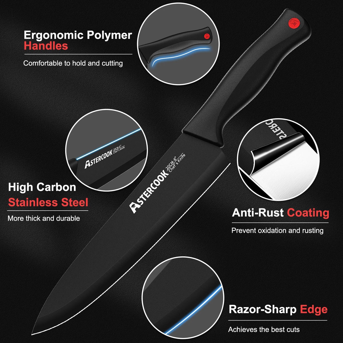 Stainless Steel Knife Set with Sharpener Block