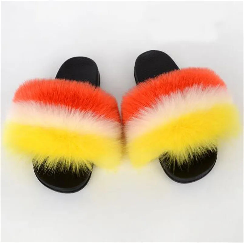 Solid Color Faux Fox Fur Slides