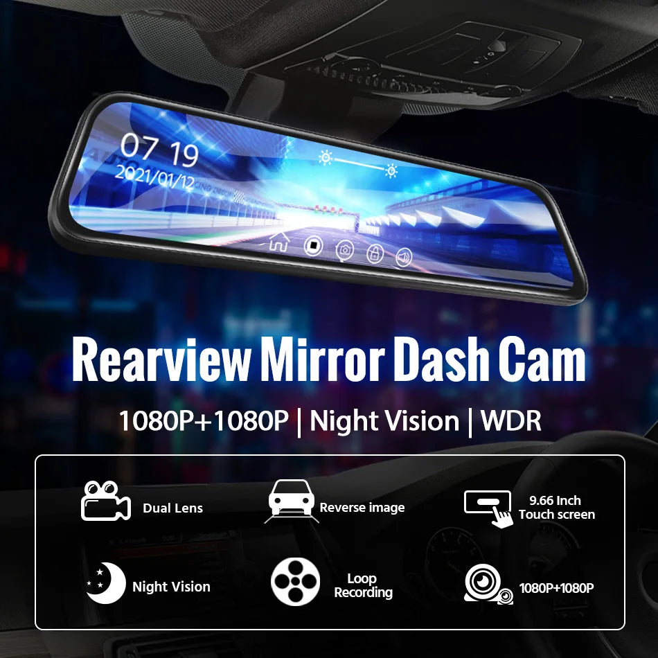 E-ACE 10 Inch Mirror Camera For Car DVR Video Recorder