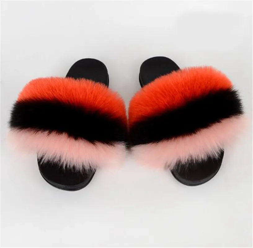 Solid Color Faux Fox Fur Slides