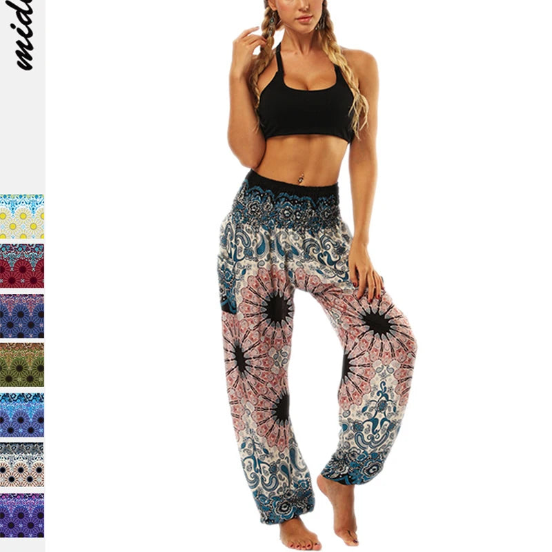 Women Thailand Print Yoga Wide Leg Harem Pants