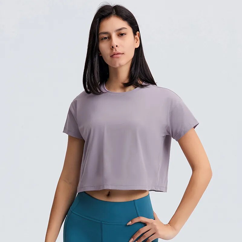 Yoga Crop Top Women's Seamless Loose Blouses Sport T-shirts