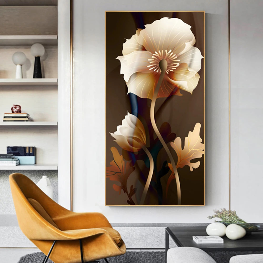 Nordic Luxury Gold Lines Posters and Prints Wall Abstract Flower Picture Canvas