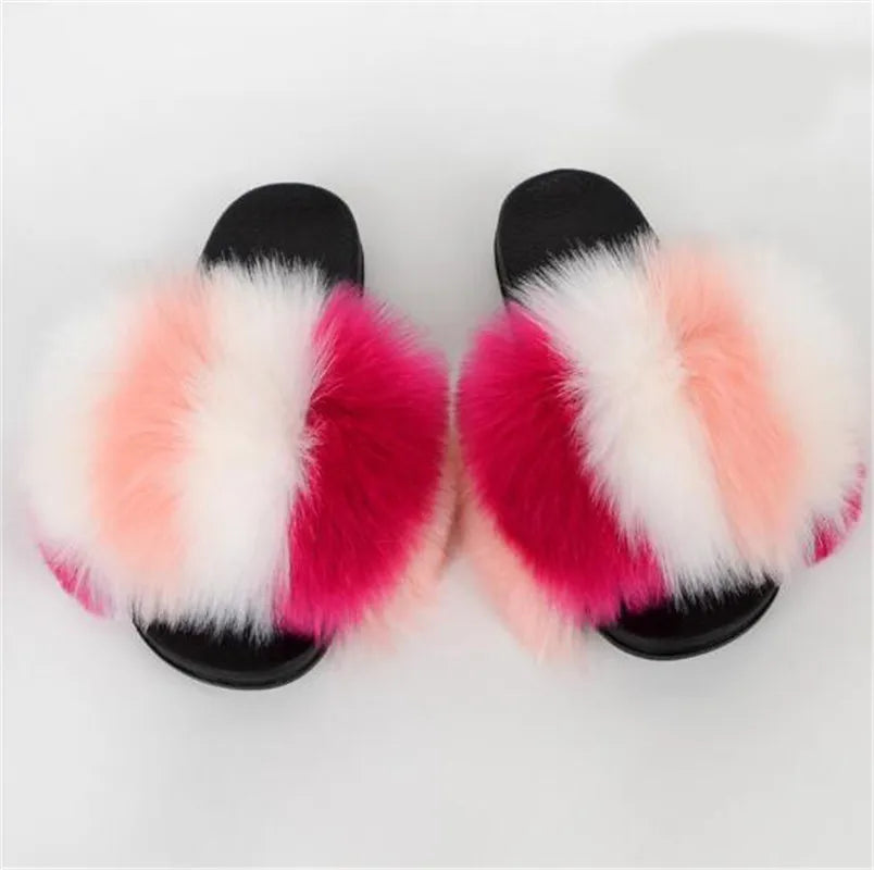 Solid Color Faux Fox Fur Slides