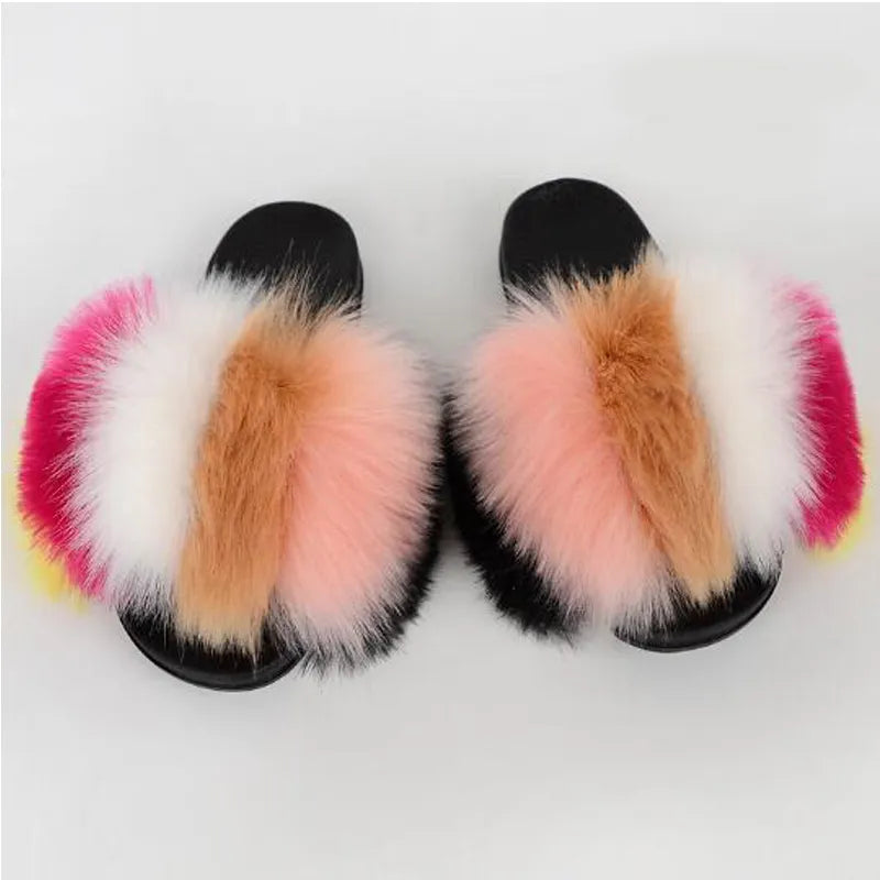 Solid Color Faux Fox Fur Slides