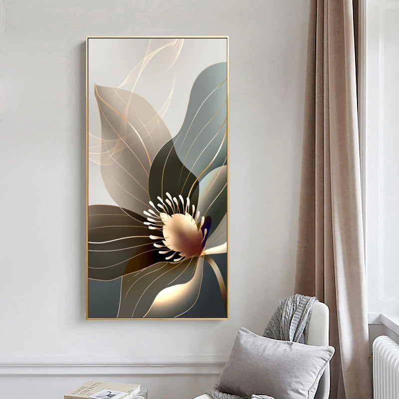 Nordic Luxury Gold Lines Posters and Prints Wall Abstract Flower Picture Canvas