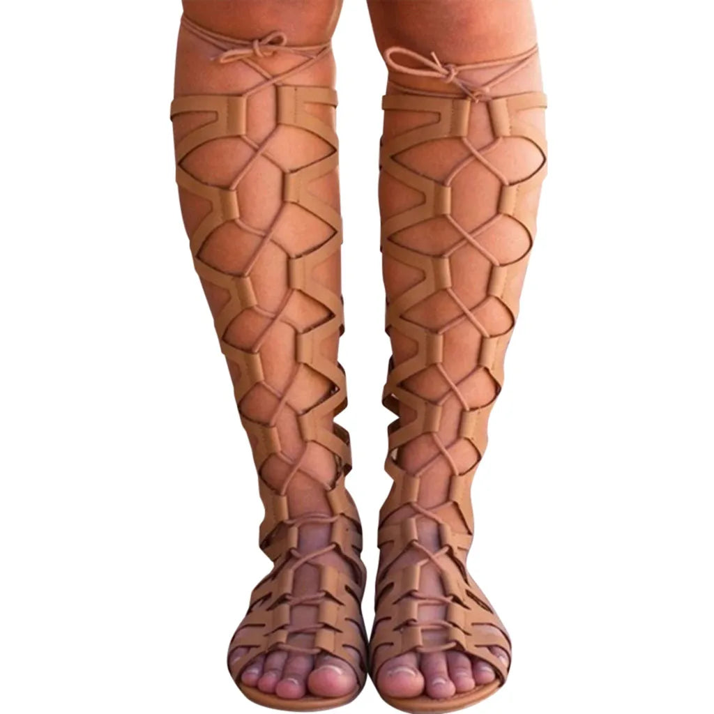 Women's Roman Gladiator Bandage Knee High Flat