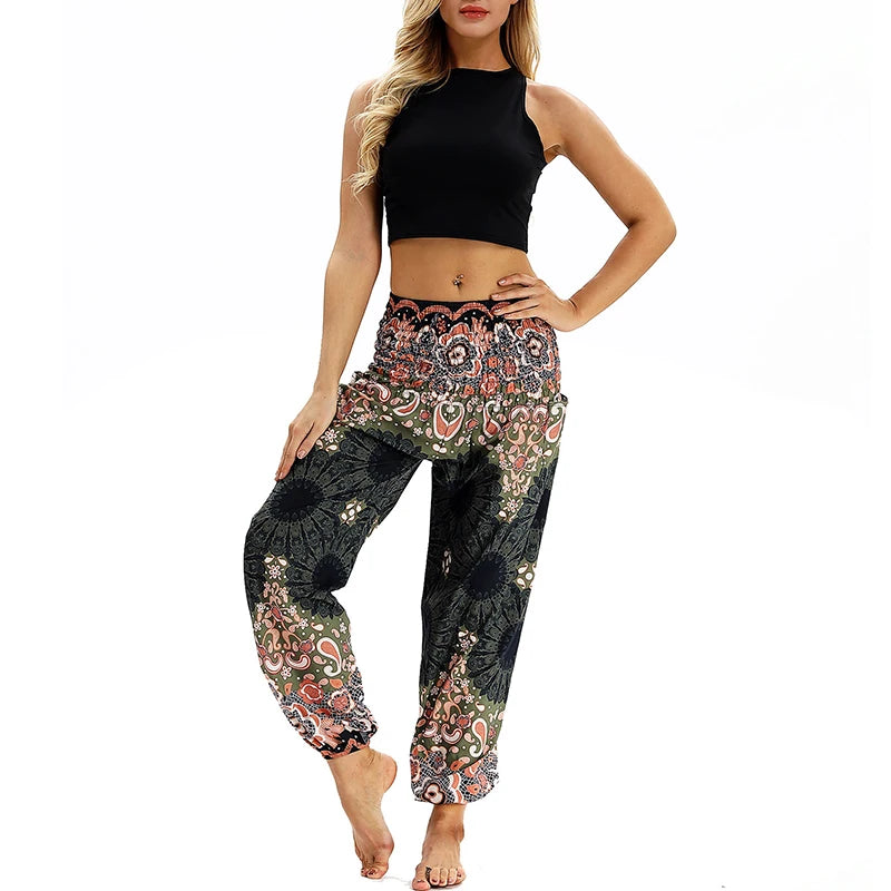 Women Thailand Print Yoga Wide Leg Harem Pants