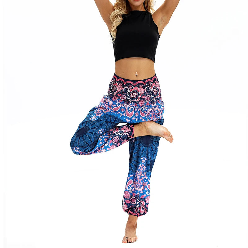 Women Thailand Print Yoga Wide Leg Harem Pants