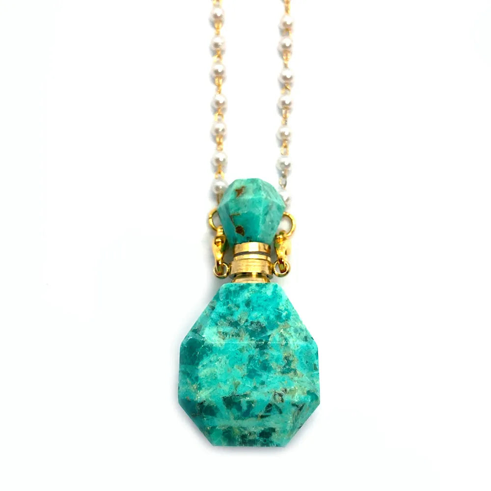 Natural Stone Green Fluorite Perfume Bottle Fashion Necklace