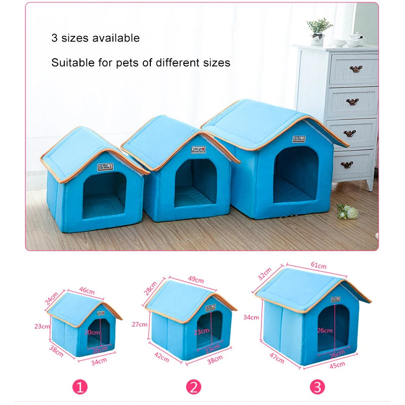 Small/Medium Foldable Winter Pet House With Soft Leopard Sofa Cushion