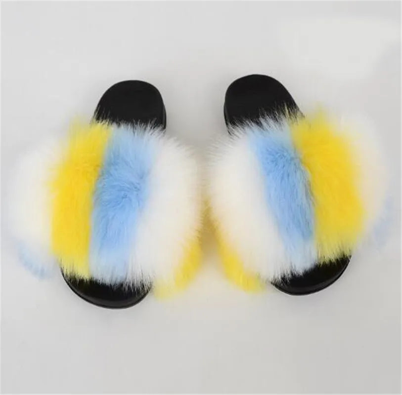 Solid Color Faux Fox Fur Slides