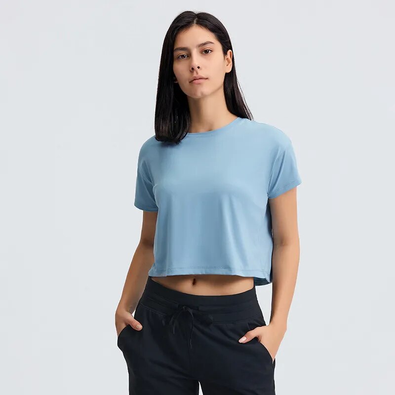 Yoga Crop Top Women's Seamless Loose Blouses Sport T-shirts