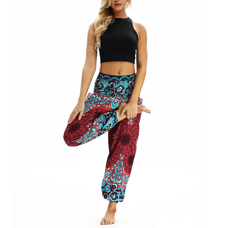 Women Thailand Print Yoga Wide Leg Harem Pants