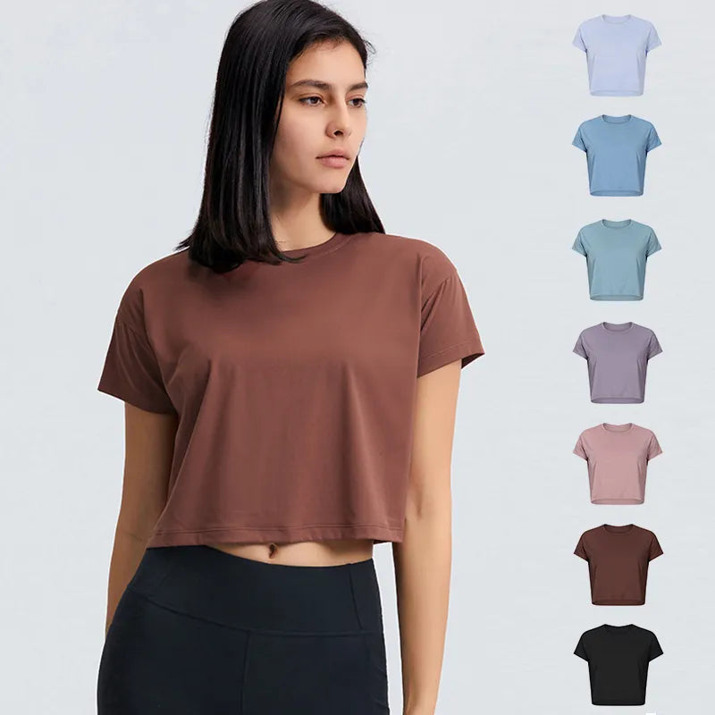 Yoga Crop Top Women's Seamless Loose Blouses Sport T-shirts