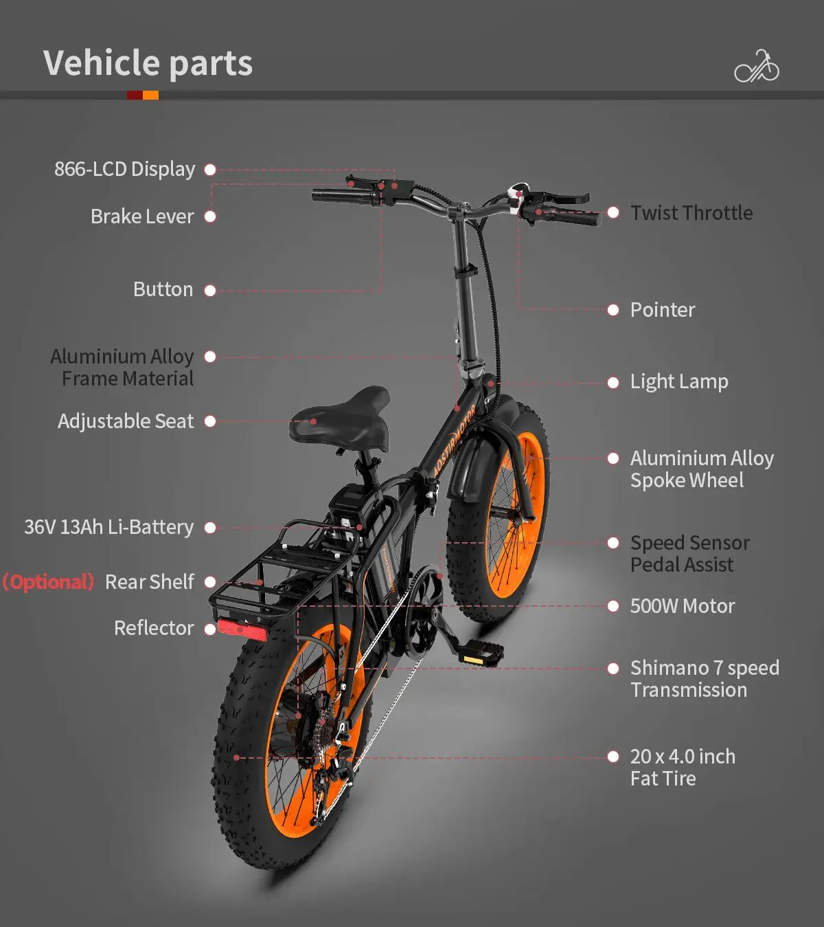 AOSTIRMOTOR 500W Ebike Folding Lithium Battery 36V 13Ah