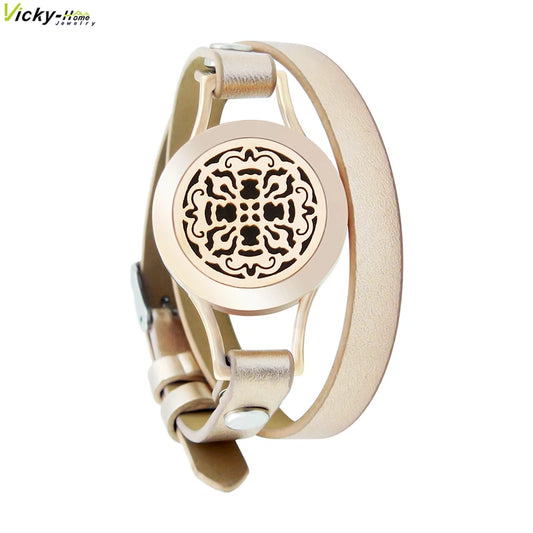 Diffuser Aromatherapy Magnet Leather Bangle Stainless Steel Locket Bracelet