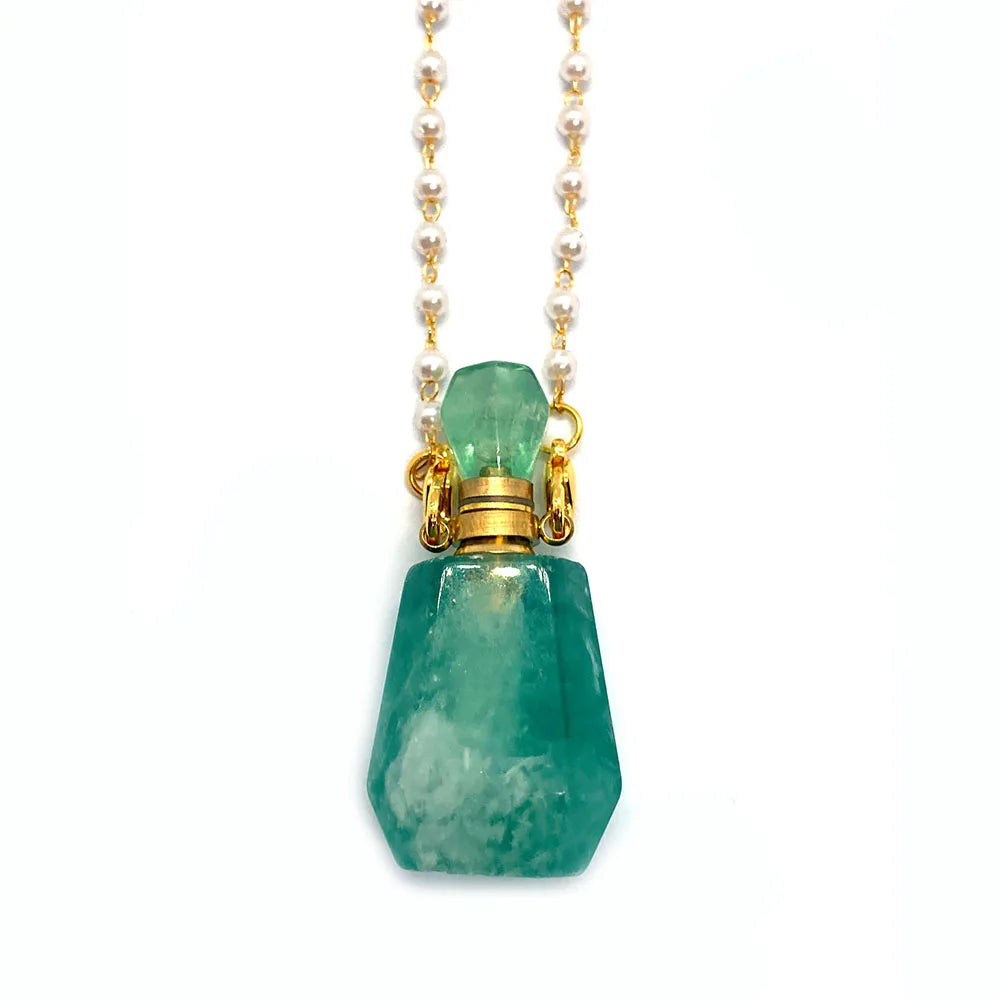 Natural Stone Green Fluorite Perfume Bottle Fashion Necklace