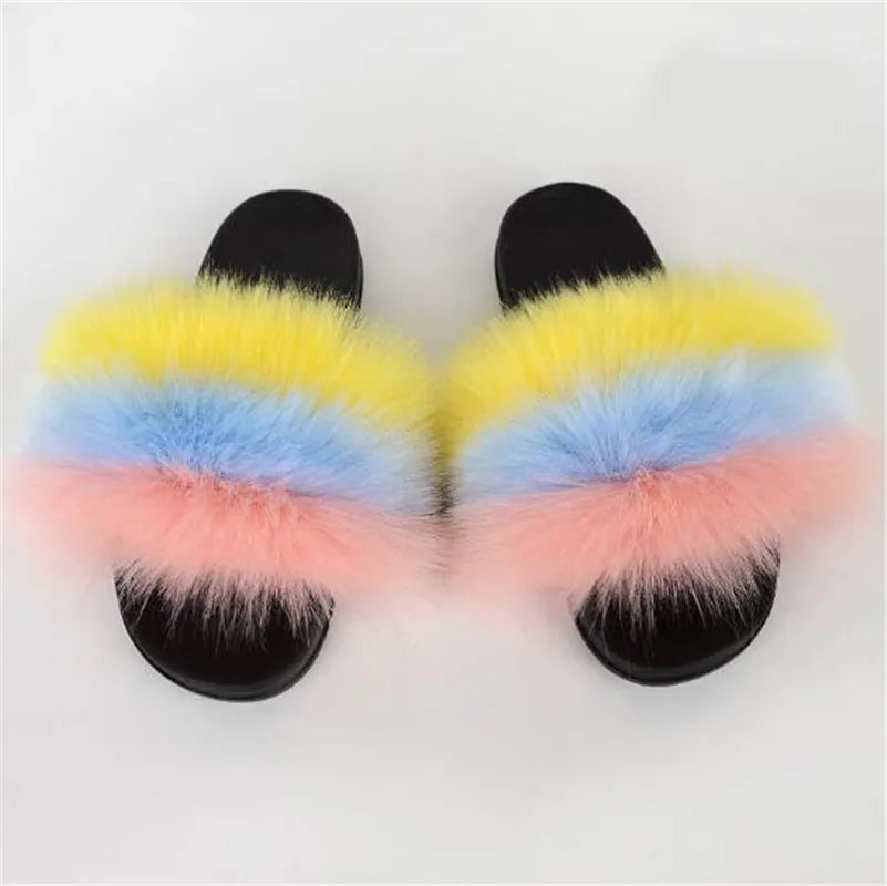 Solid Color Faux Fox Fur Slides