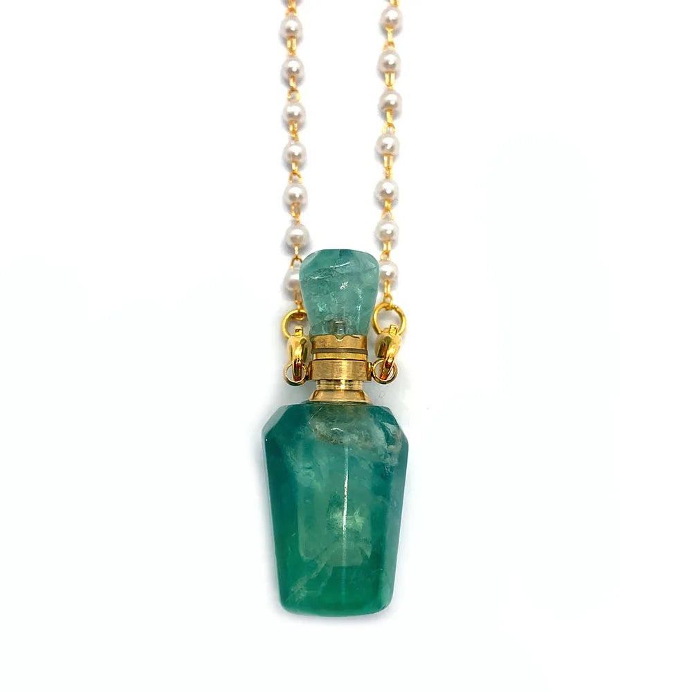 Natural Stone Green Fluorite Perfume Bottle Fashion Necklace