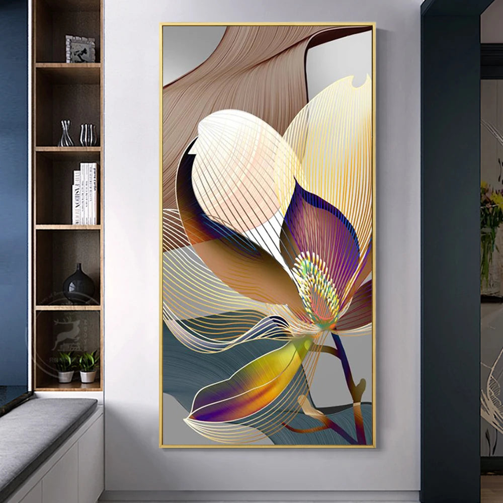 Nordic Luxury Gold Lines Posters and Prints Wall Abstract Flower Picture Canvas