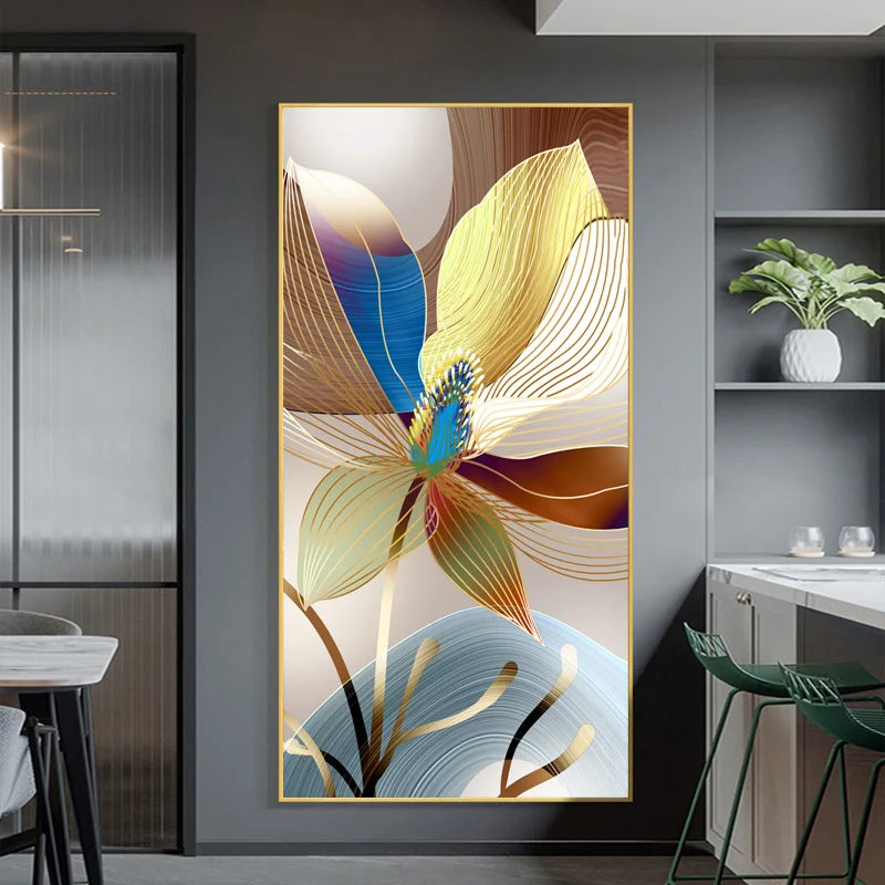 Nordic Luxury Gold Lines Posters and Prints Wall Abstract Flower Picture Canvas