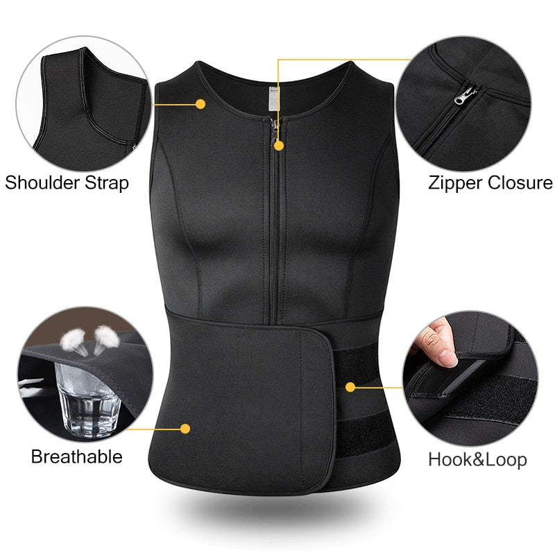 Neoprene Shapers Sweat Vest for Men with Double Zipper for Sauna Suit - goodfitforyou23