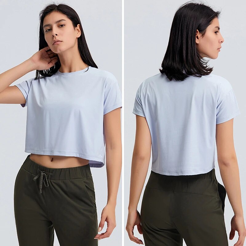 Yoga Crop Top Women's Seamless Loose Blouses Sport T-shirts