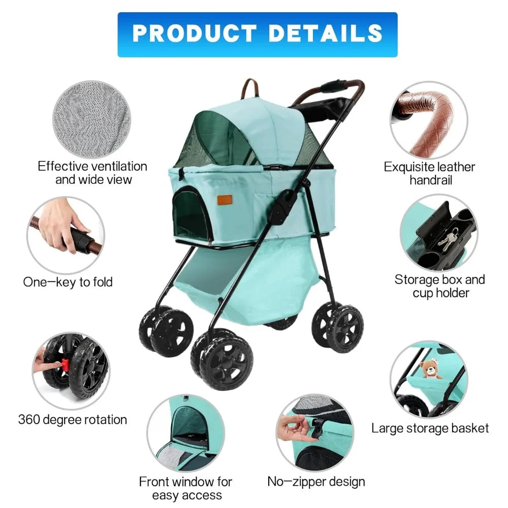 3 in 1 Multifunction Foldable Pet Stroller with Storage Basket