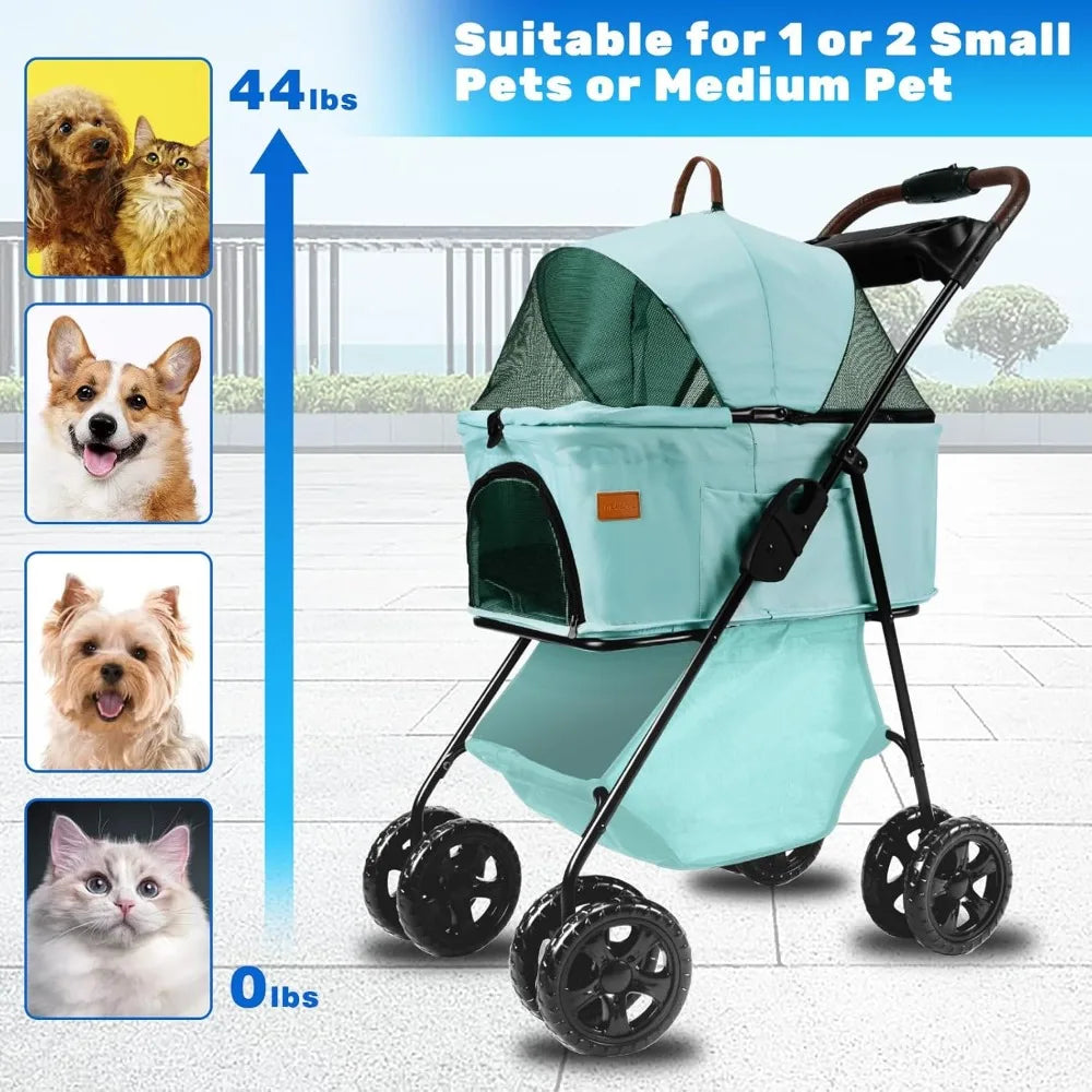 3 in 1 Multifunction Foldable Pet Stroller with Storage Basket