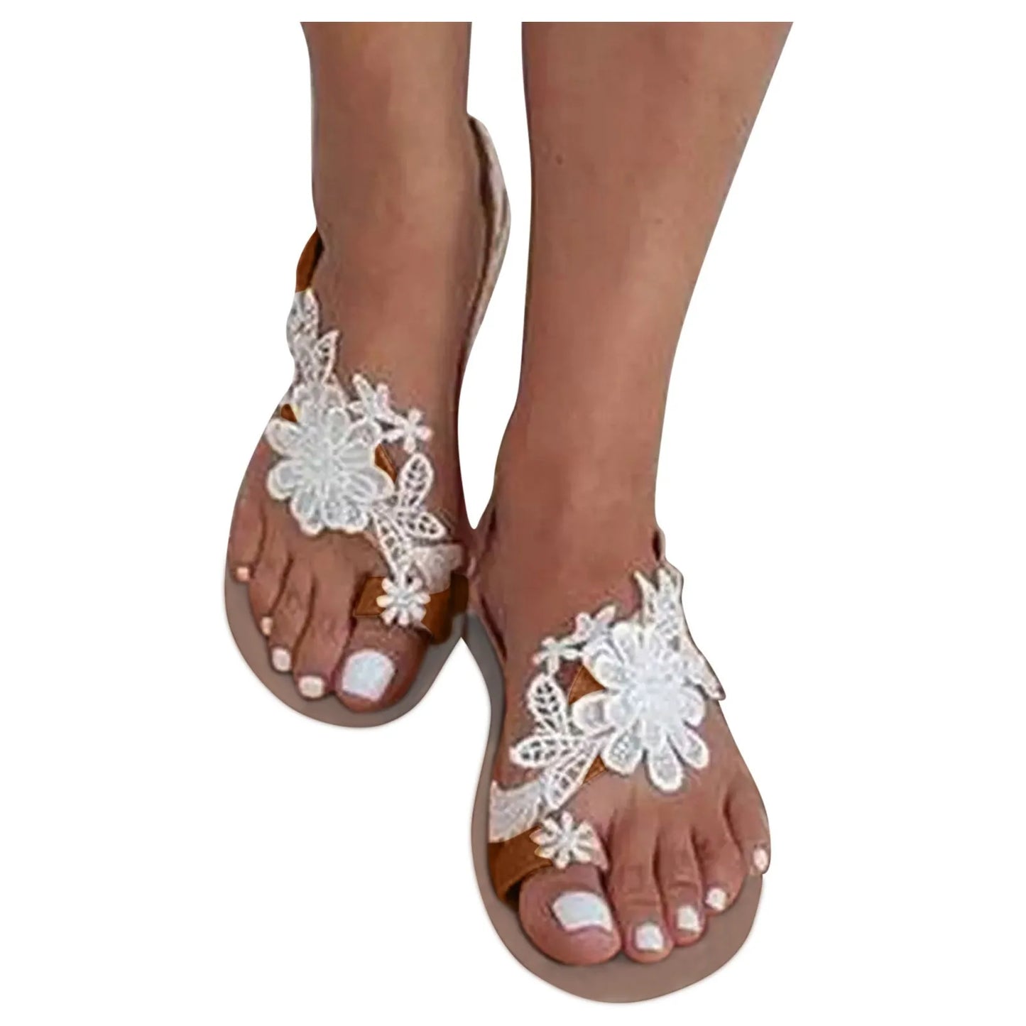 Women Flat Beach Sandals Gladiator White Lace