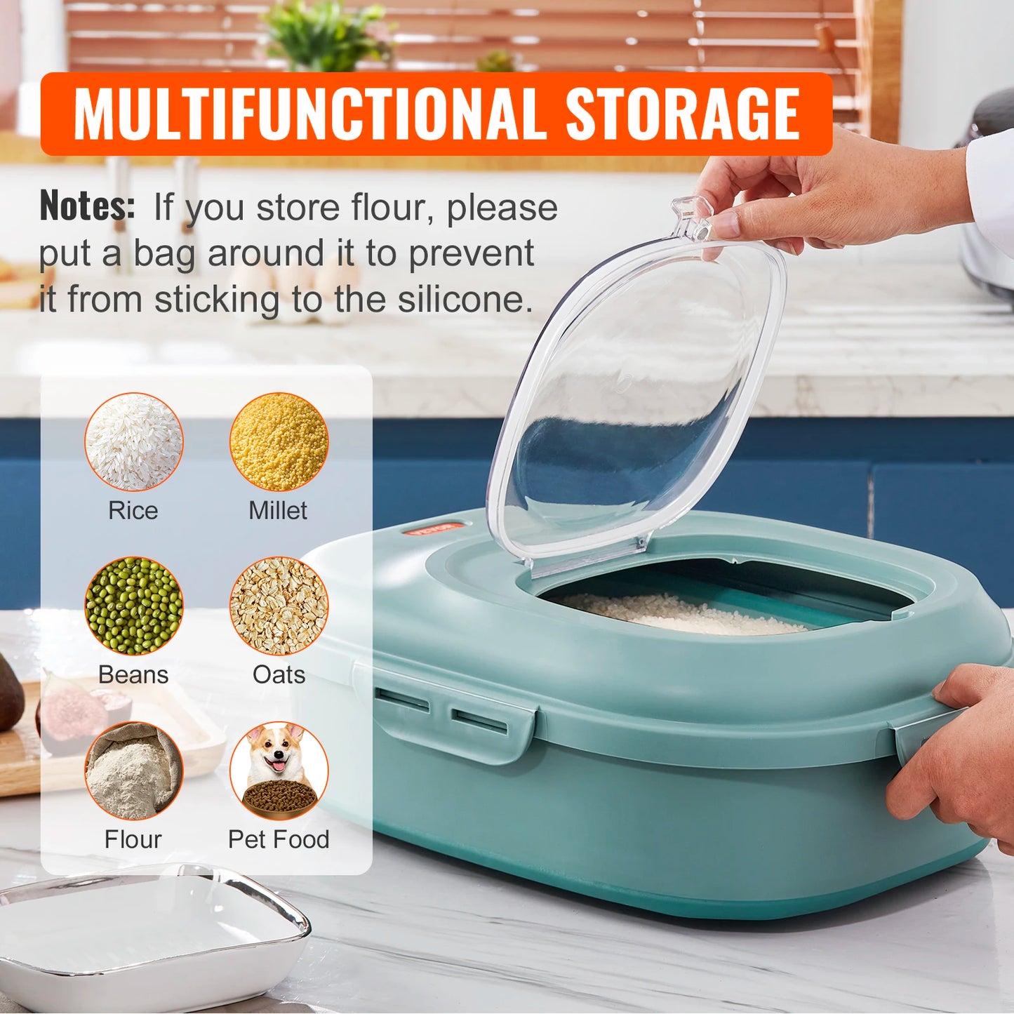 Collapsible Dog Food Storage Container with Attachable Casters Airtight Lid