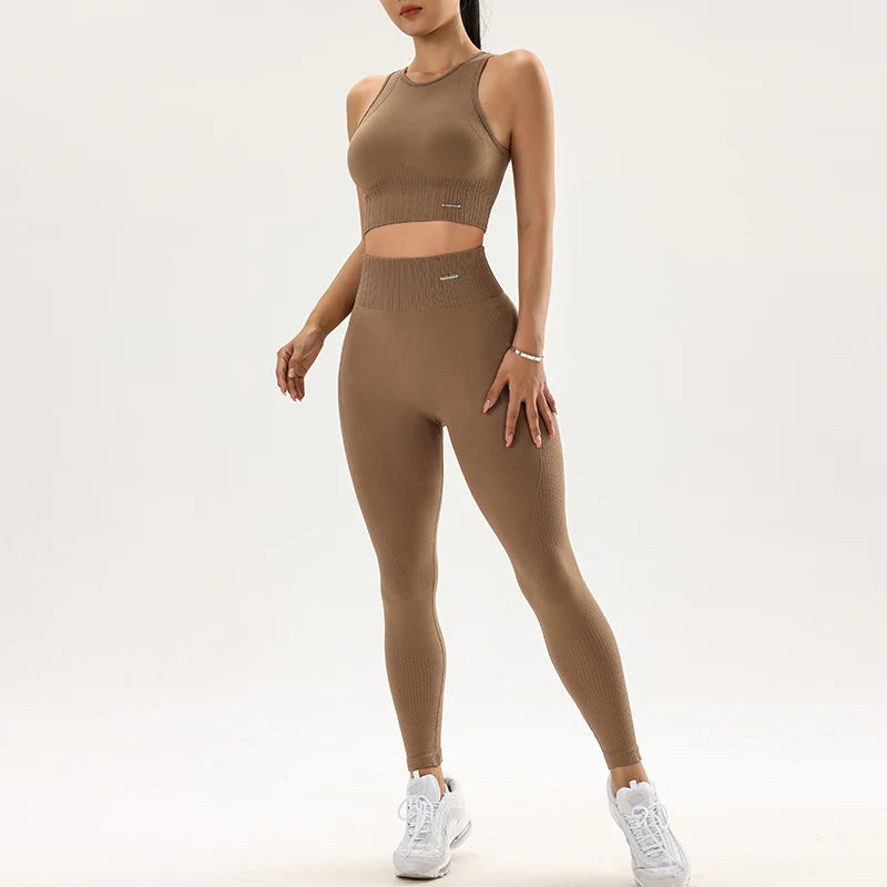 Women's High-Waisted Leggings and Top Two-Piece Seamless Yoga Set