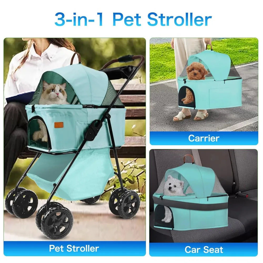 3 in 1 Multifunction Foldable Pet Stroller with Storage Basket