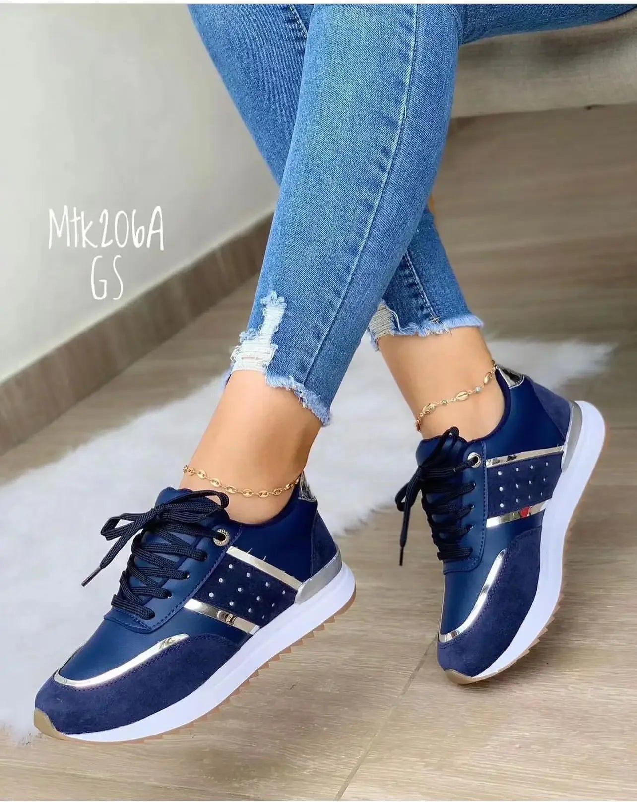 Women Platform Leather Patchwork Casual Sport Shoes