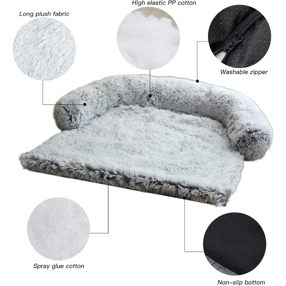 Fluffy plush dog mat for furniture protection with removable washable lid