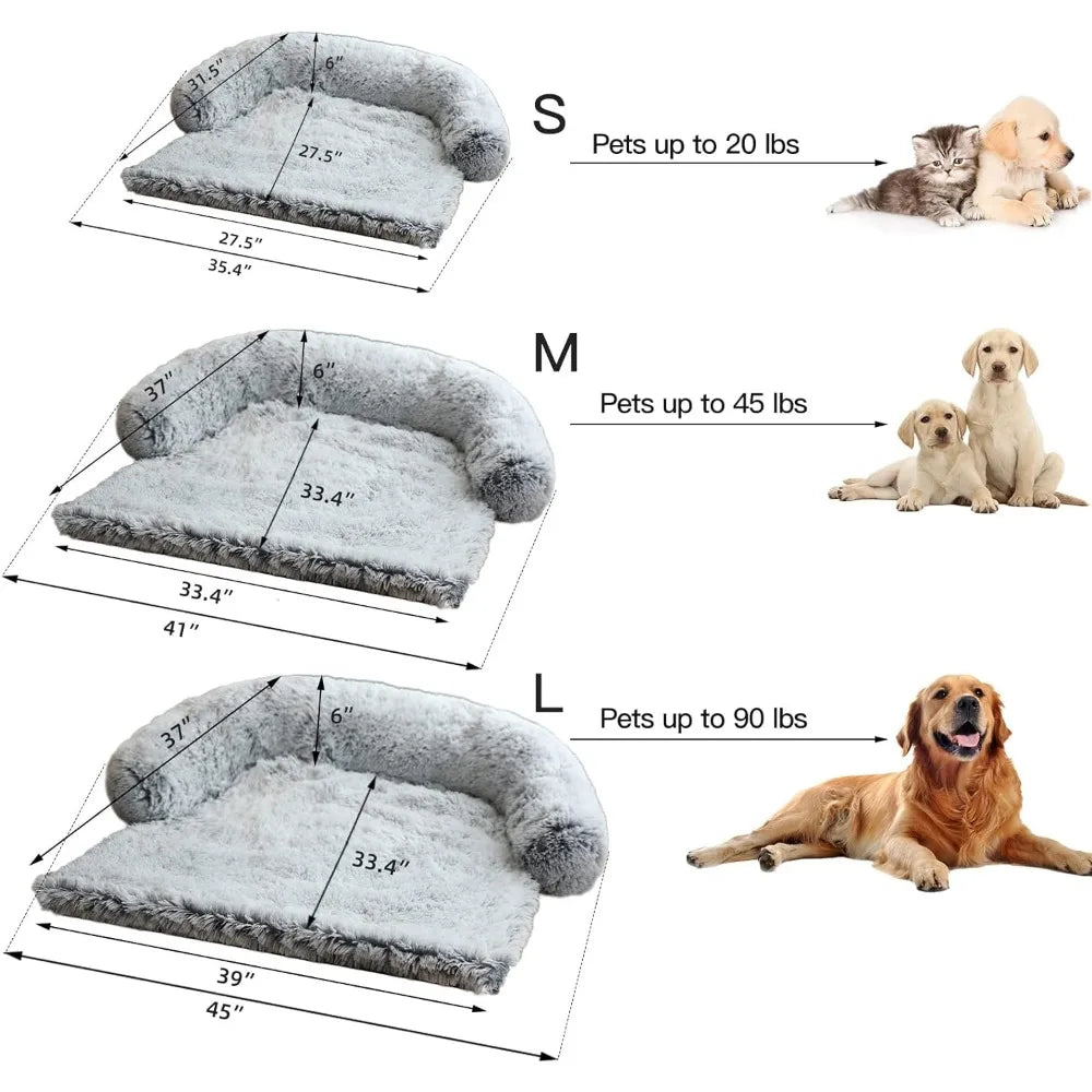 Fluffy plush dog mat for furniture protection with removable washable lid