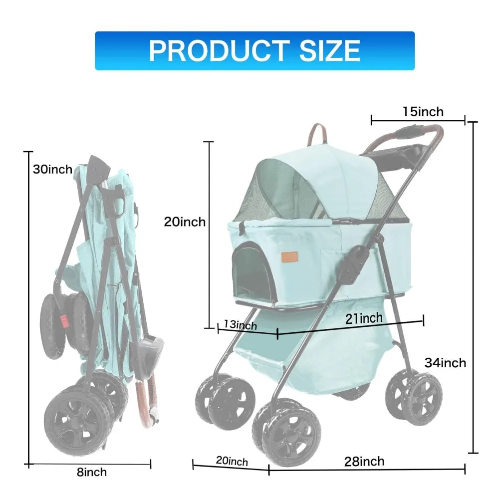 3 in 1 Multifunction Foldable Pet Stroller with Storage Basket