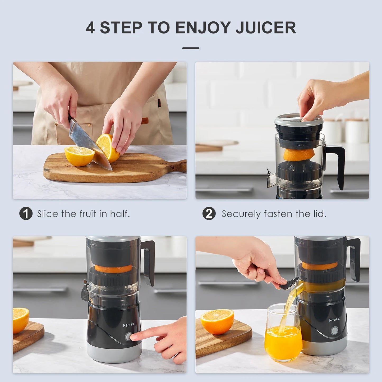 Reemix Full-Automatic Orange Juicer Squeezer for Orange, Lemon, Grapefruit, Citrus Juicer with Cleaning