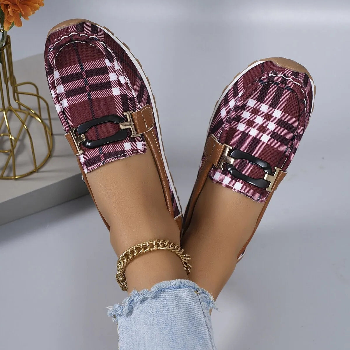 Women's Loafer Canvas Plaid Classic Fashion Non-slip