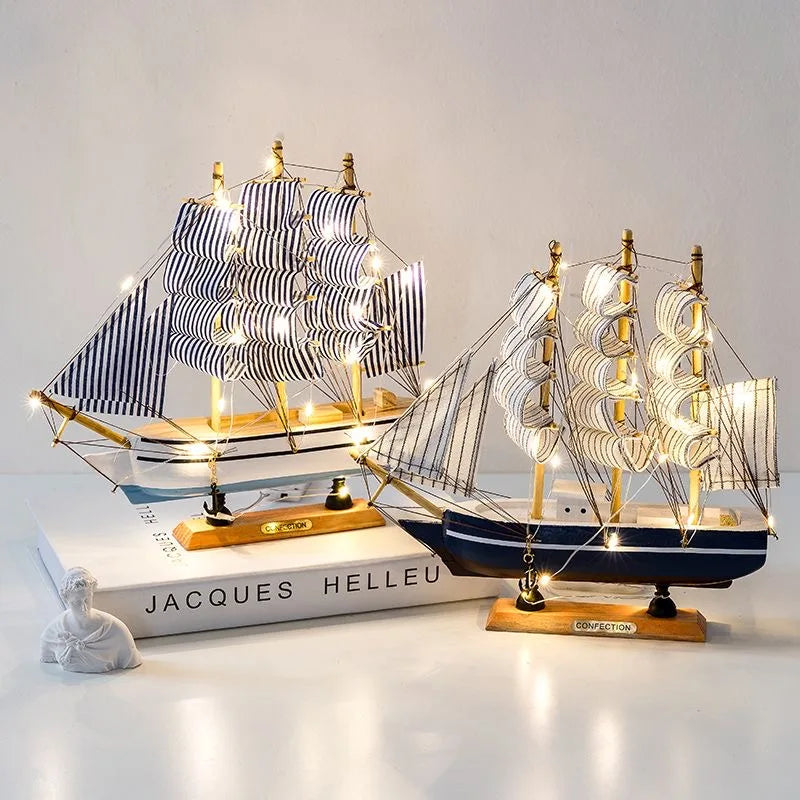 Nautical Wooden Sailboat Model Decoration