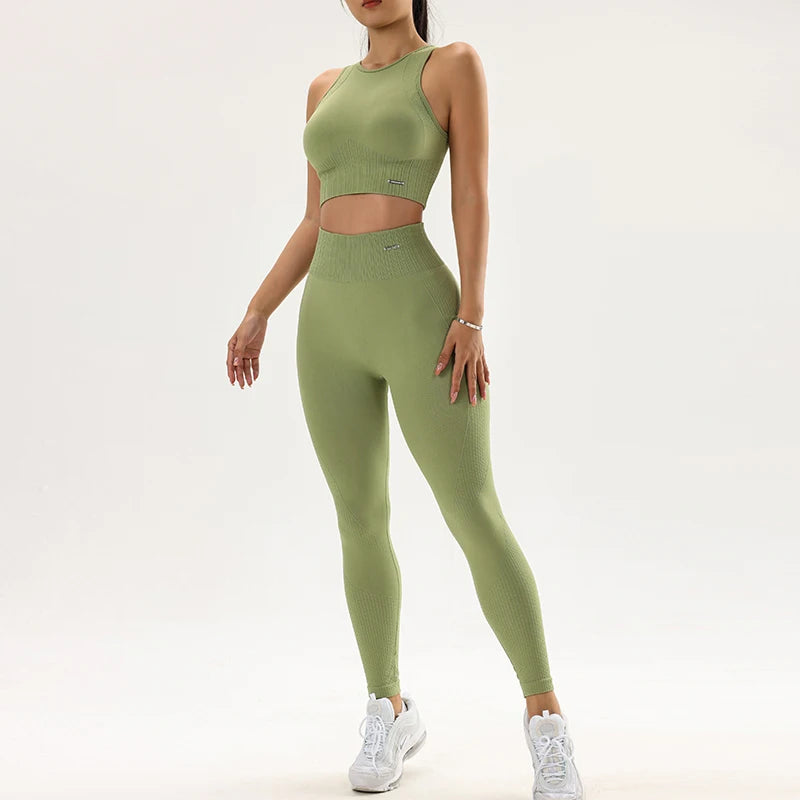 Women's High-Waisted Leggings and Top Two-Piece Seamless Yoga Set