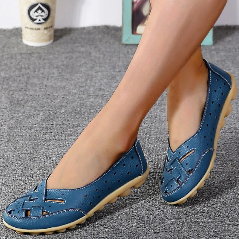 Women's Soft Leather Flat Slip On Loafers