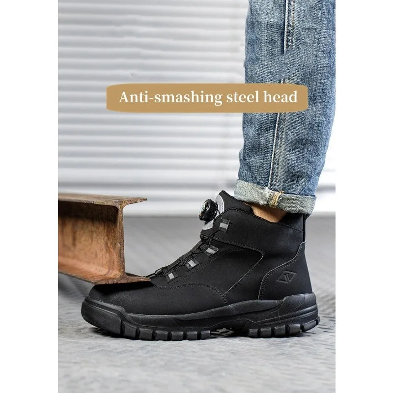 Black Leather Winter Men Waterproof Work Boots