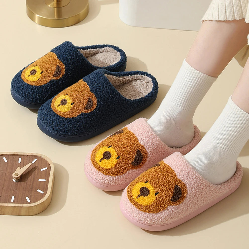 Fluffy Winter House Cute Bear Slippers For Women